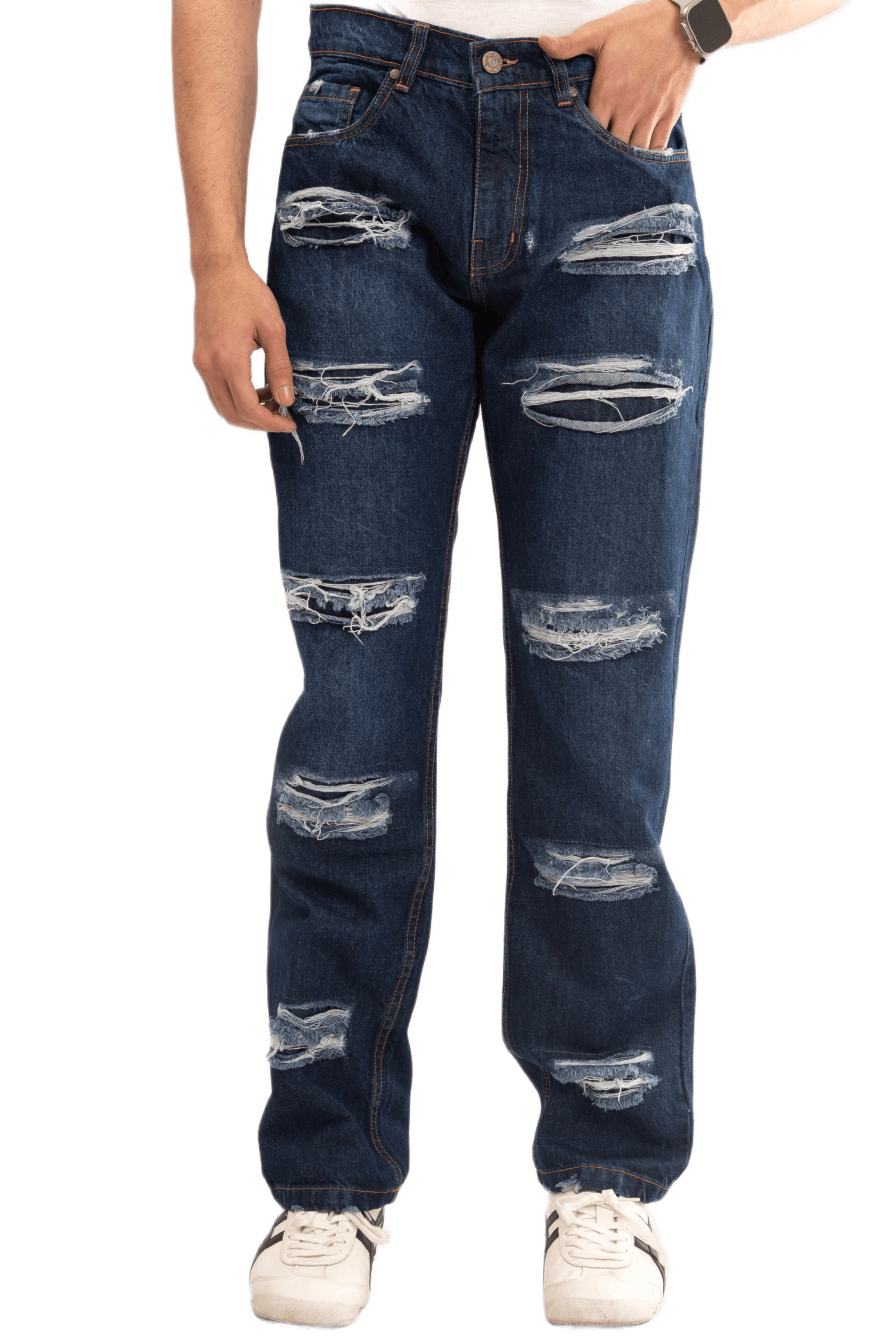 NOVASTILE Men's Dark Wash Rigid Distressed Ripped Jeans — Jeans by Novastile