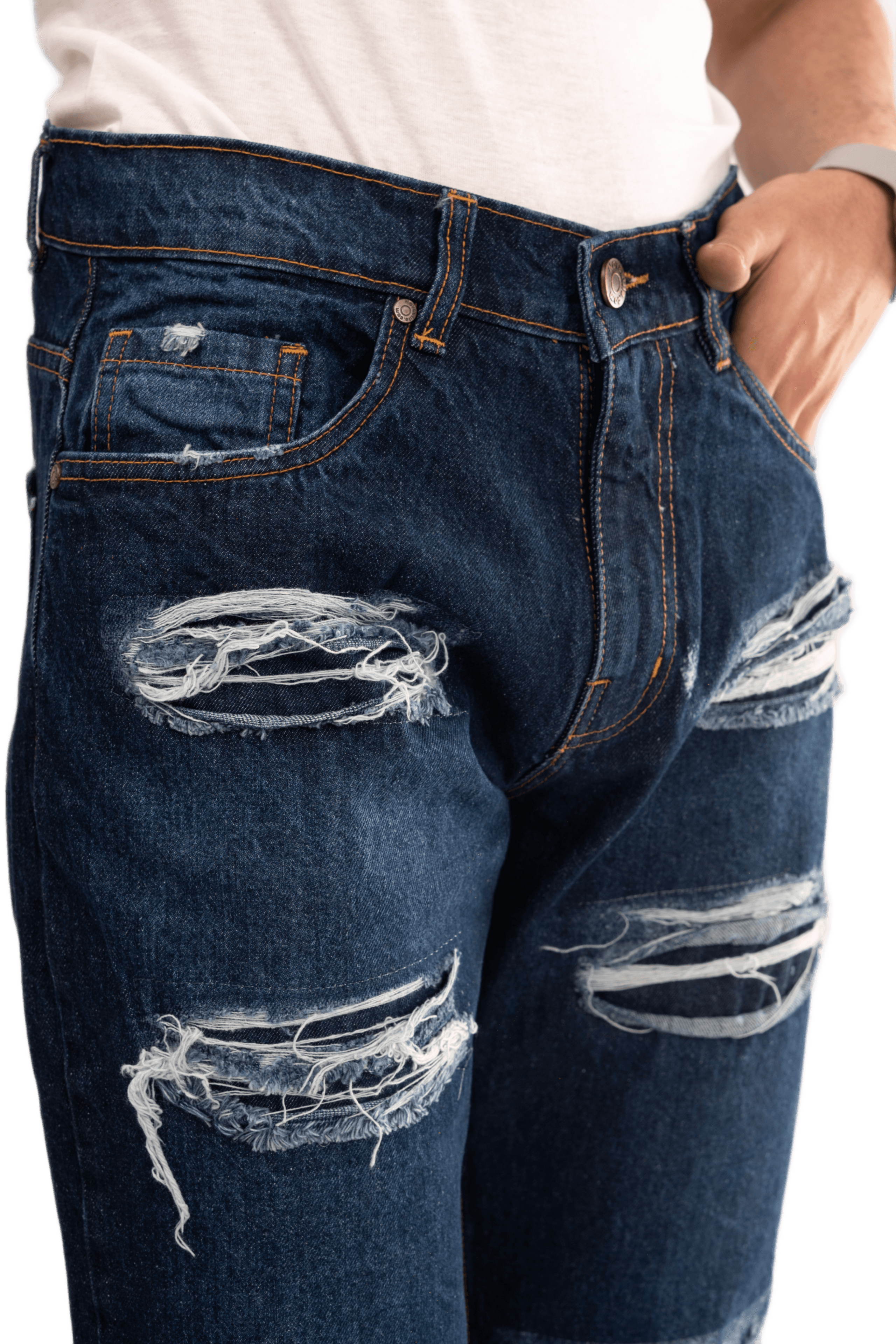 NOVASTILE Men's Dark Wash Rigid Distressed Ripped Jeans — Jeans by Novastile — thumbnail 4
