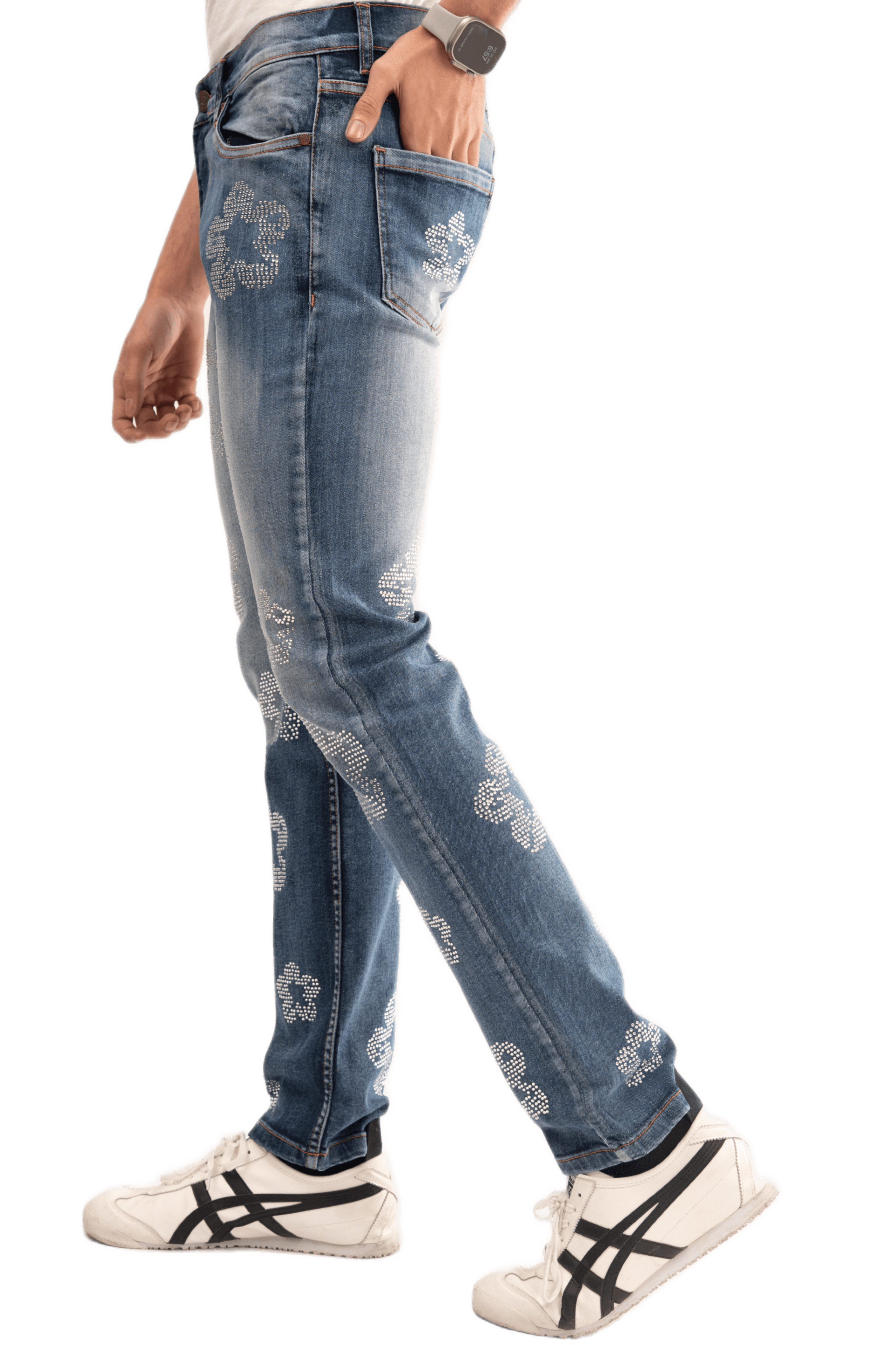 NOVASTILE Men's Rhinestone Slim Fit Straight Leg Stretch Jeans alternate view — Jeans by Novastile