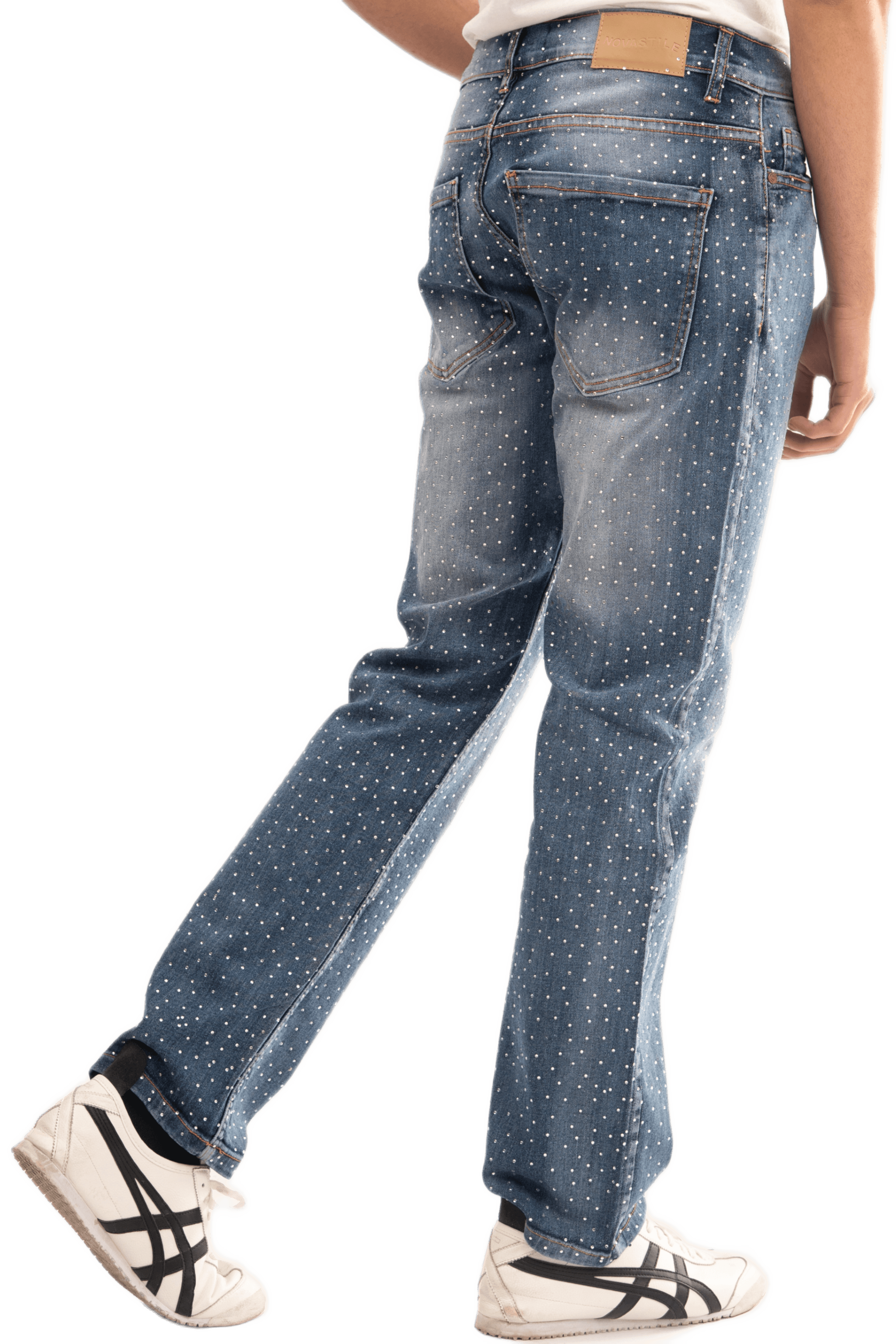 NOVASTILE Men's Rhinestone Ripped Straight Leg Stretch Jeans alternate view — Jeans by Novastile