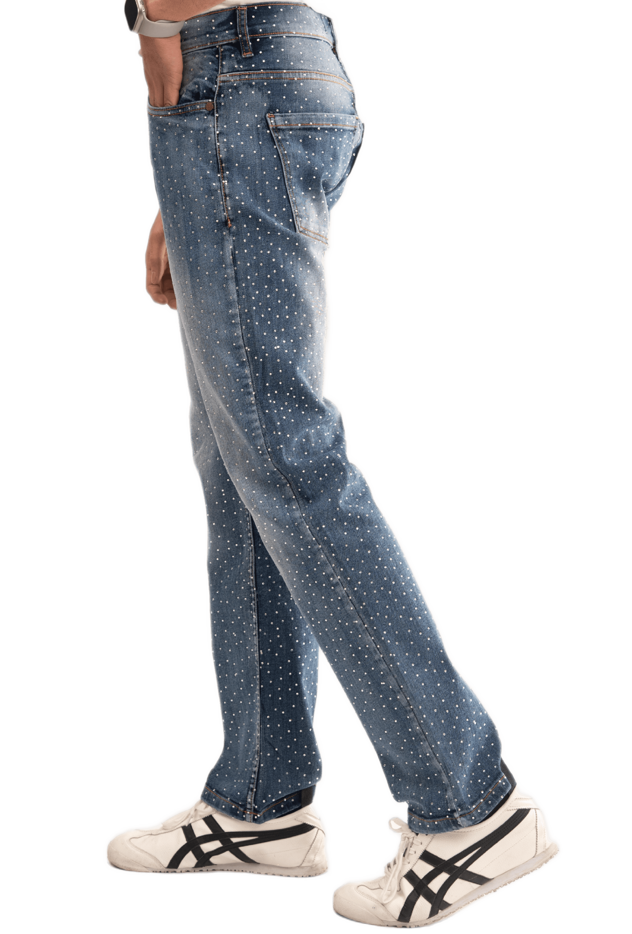 NOVASTILE Men's Rhinestone Ripped Straight Leg Stretch Jeans — Jeans by Novastile — thumbnail 3
