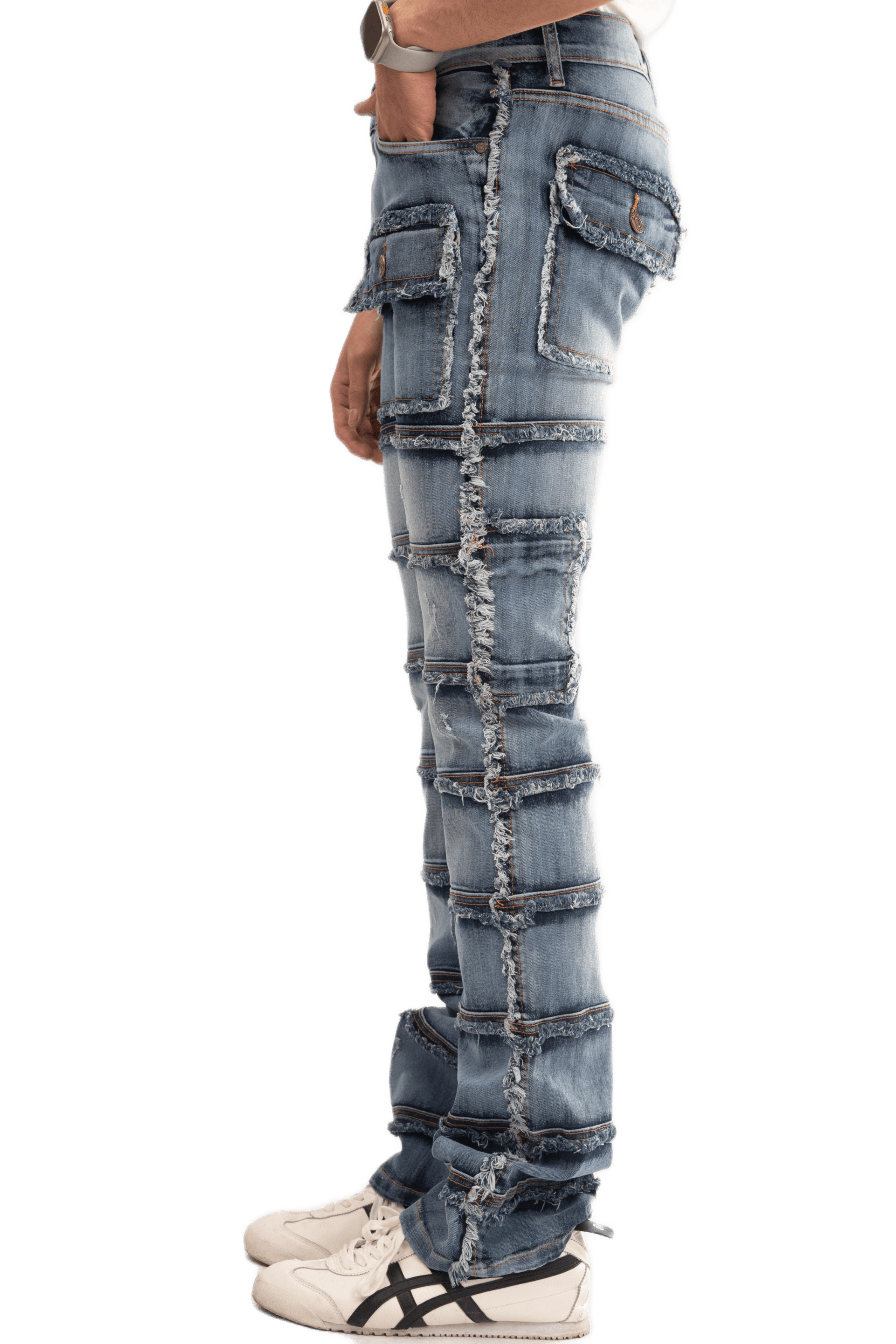 NOVASTILE Men's Slim Fit Straight Leg Cargo Pocket Stretch Jeans alternate view — Jeans by Novastile