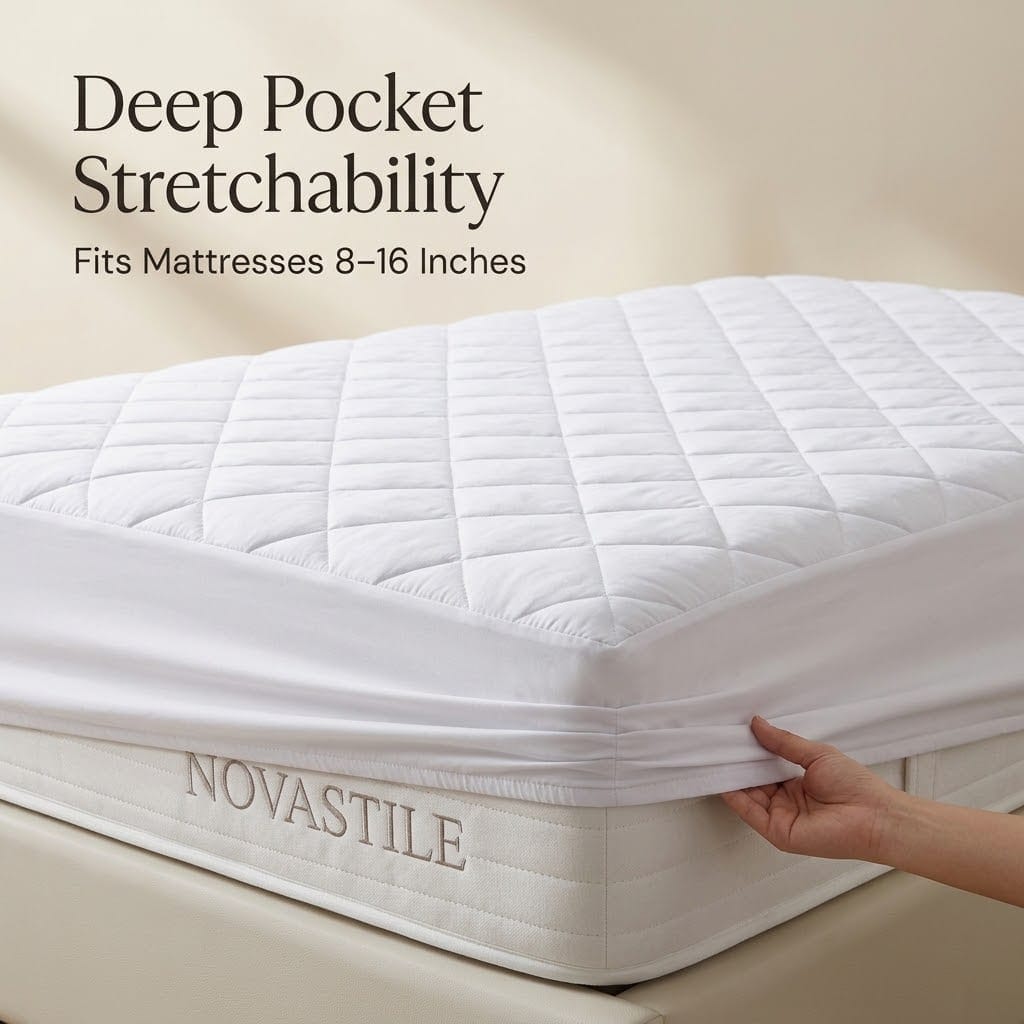Novastile Queen Quilted Fitted Mattress Pad alternate view — Bedding & Home by NOVASTILE