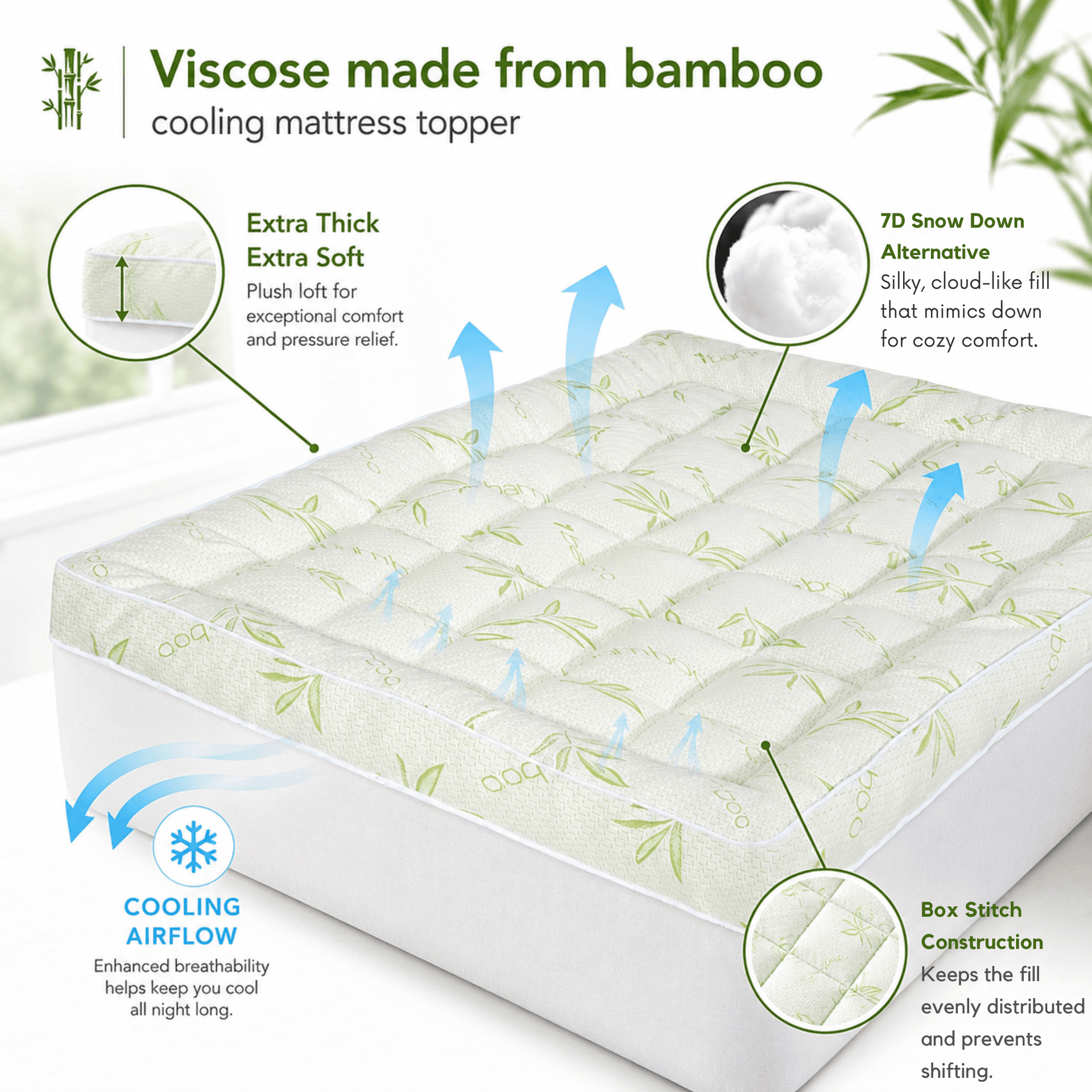 NOVASTILE Ultra Plush Bamboo Pillow Top Mattress Topper, 1000 GSM alternate view — Bedding & Home by Novastile