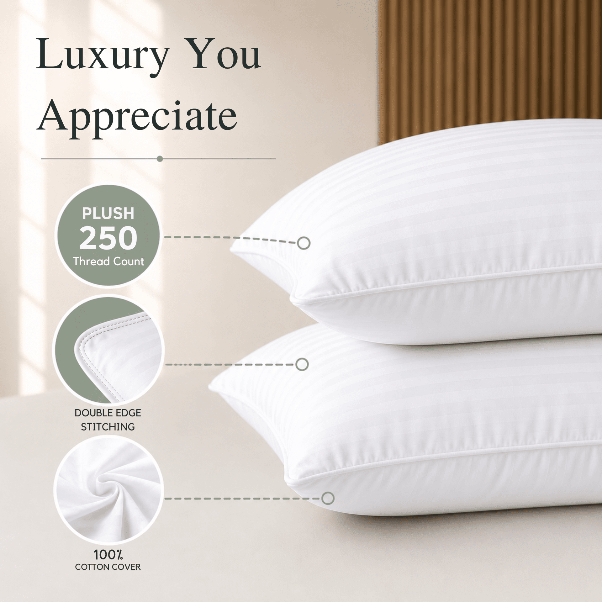 NOVASTILE Bed Pillows 100% Cotton 250 TC