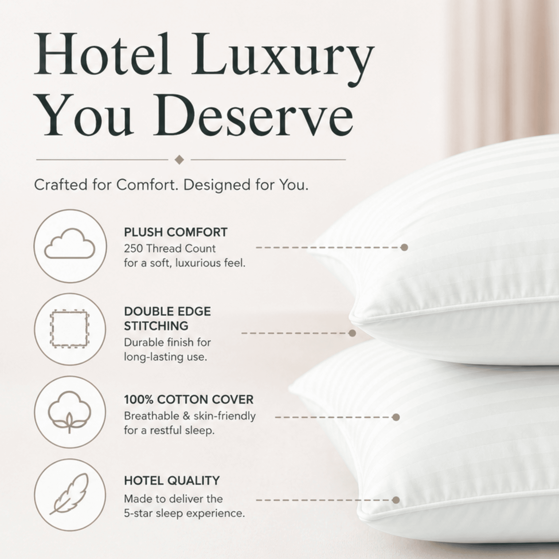 NOVASTILE Bed Pillows 100% Cotton 250 TC
