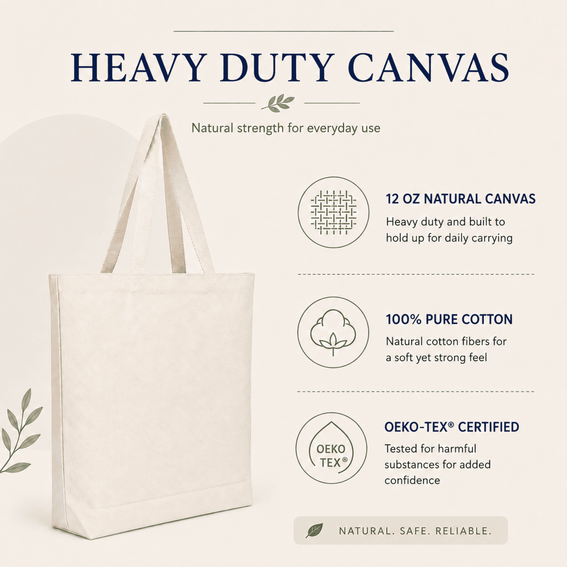 NOVASTILE 12oz Canvas Tote Bag 15x16x3 Natural