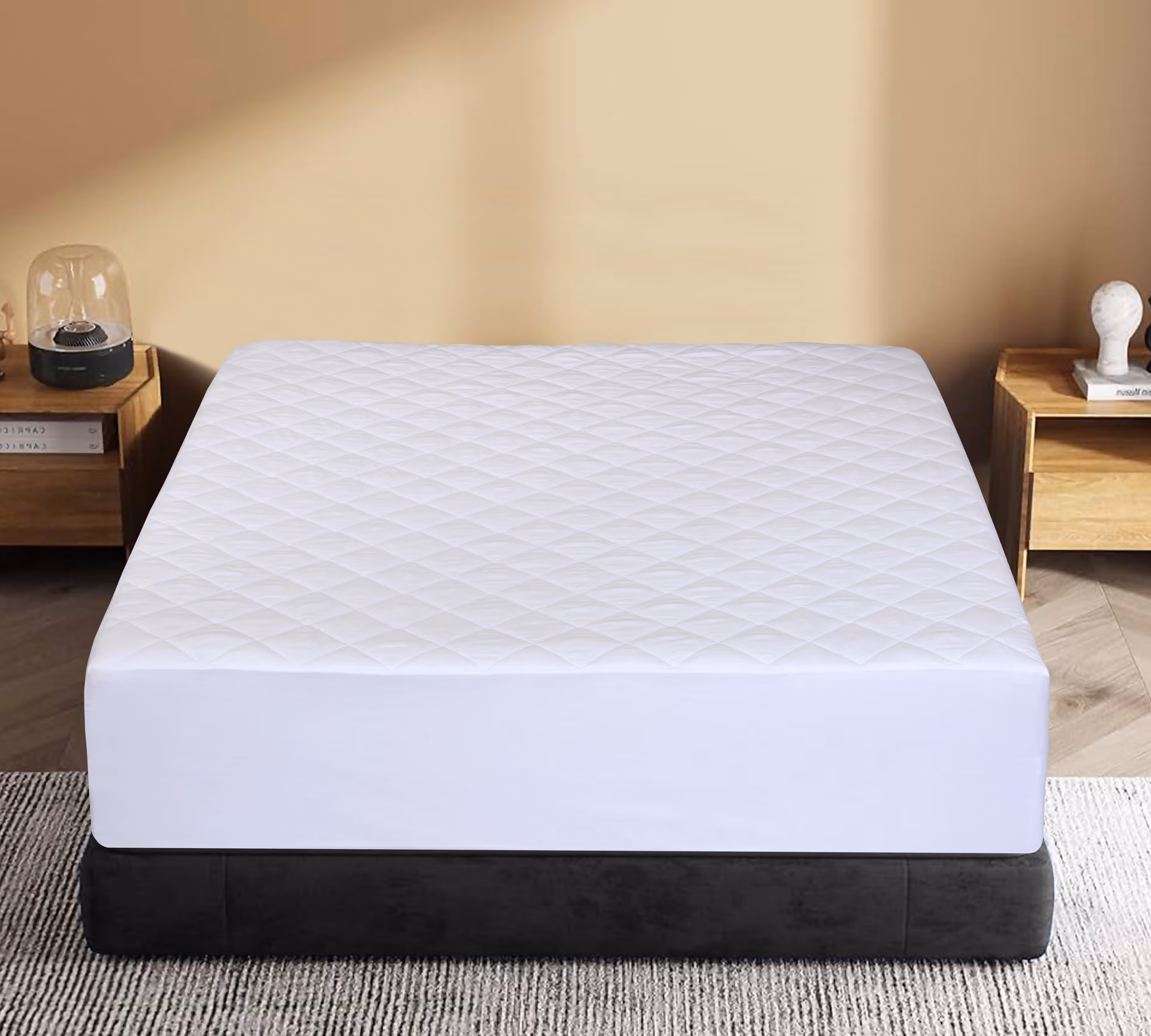 NOVASTILE Queen (Pack of 1) Mattress Topper 100 GSM Down Alternative, White, in use