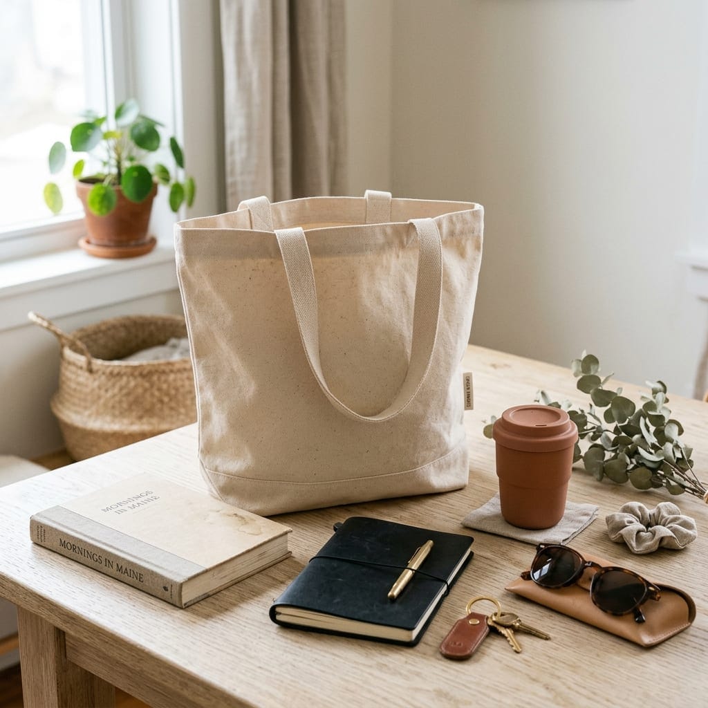 Canvas tote on a desk