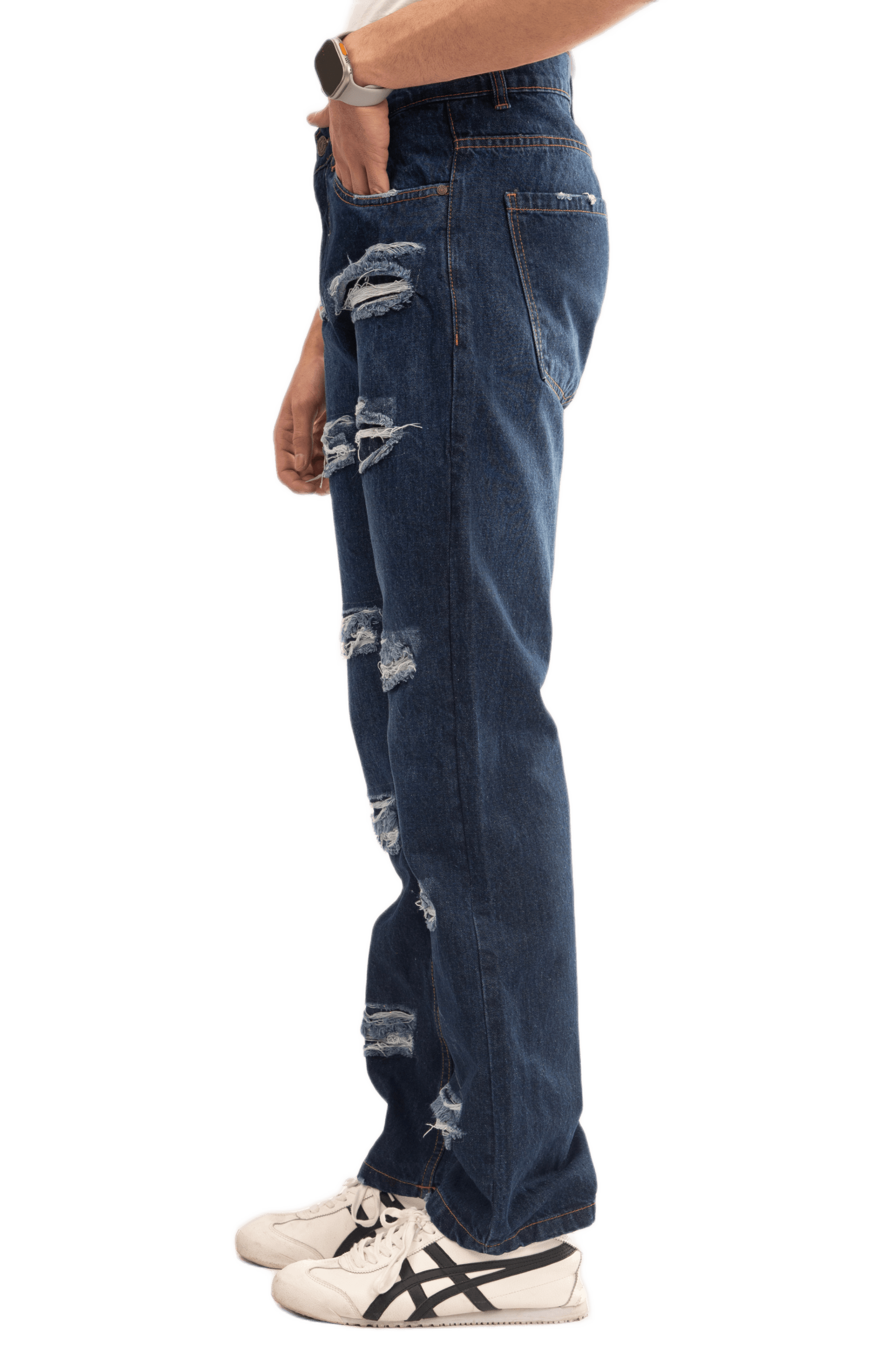 NOVASTILE Men's Dark Wash Rigid Distressed Ripped Jeans alternate view — Jeans by Novastile