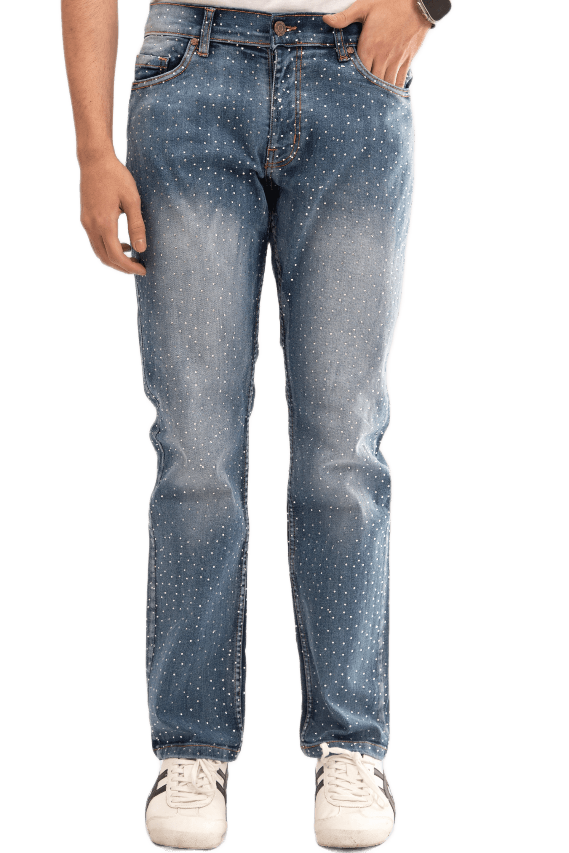 NOVASTILE Men's Rhinestone Ripped Straight Leg Stretch Jeans — Jeans by Novastile