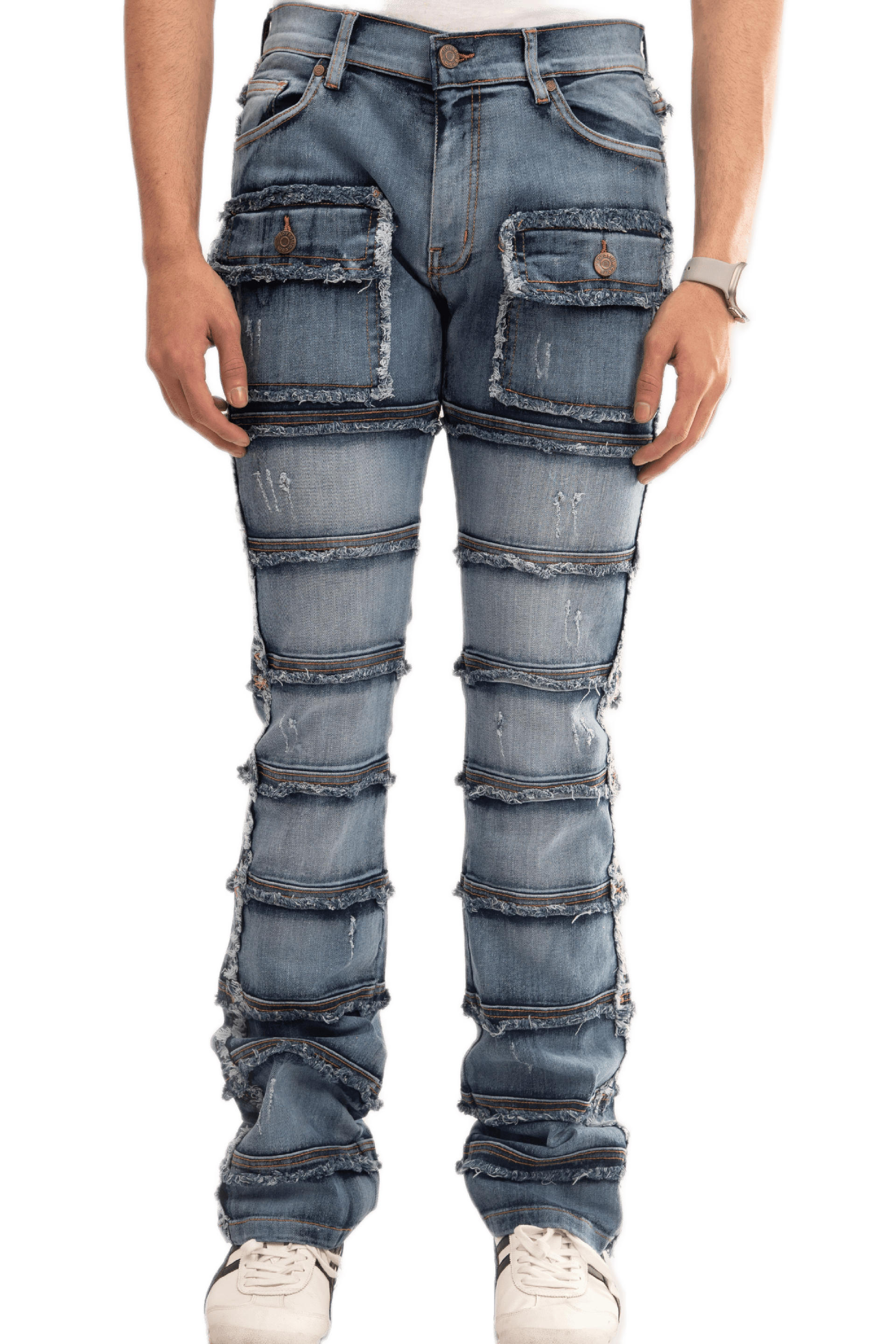 NOVASTILE Men's Slim Fit Straight Leg Cargo Pocket Stretch Jeans — Jeans by Novastile